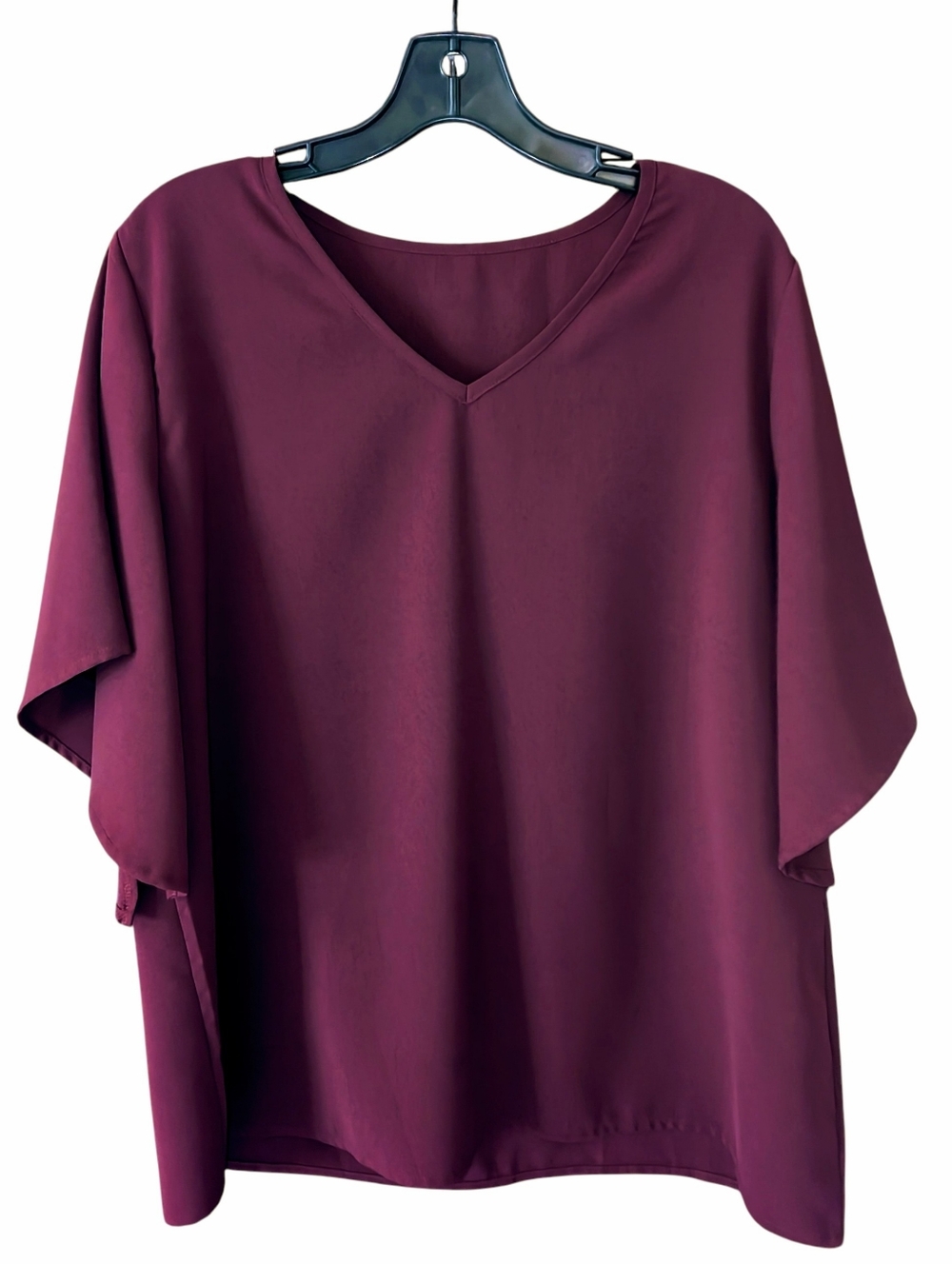 Burgundy V-Neck Blouse, Flutter Sleeves, XL, EUC